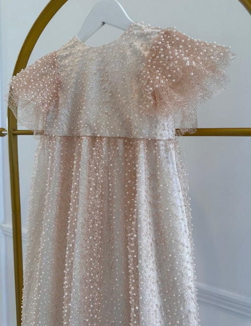 Ivy Pearl girls christening gown pearl embellished detail