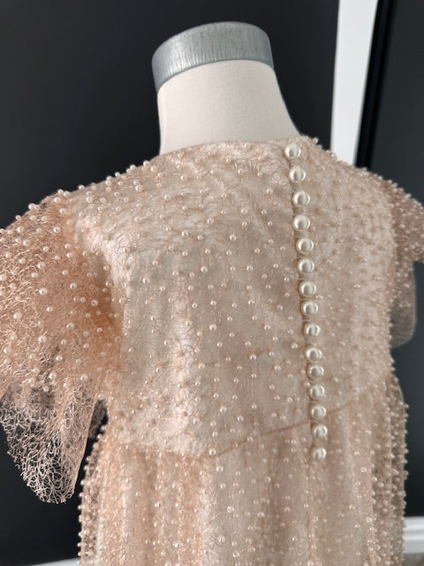 Luxury peach christening gown with all-over pearl detailing